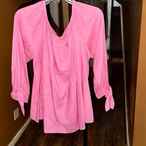 Michael By Michael Kors Pink Blouse with Tie Cuffs Size 2X NWT Peasant Boho